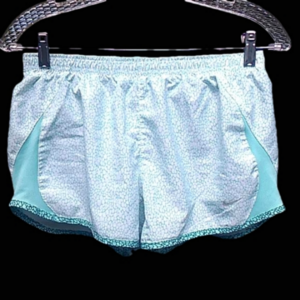 2/30 NIKE Brief Lined Womens Athletic Shorts White w Mint Green Pattern Sz S EUC